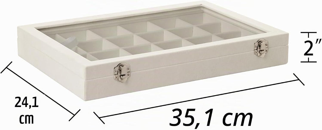 Frebeauty Samt Schmucktablett 24 Gitter Schmuck Organizer mit durchsichtigem Deckel Ohrring Organize