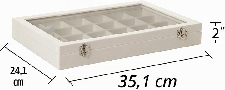 Frebeauty Samt Schmucktablett 24 Gitter Schmuck Organizer mit durchsichtigem Deckel Ohrring Organize
