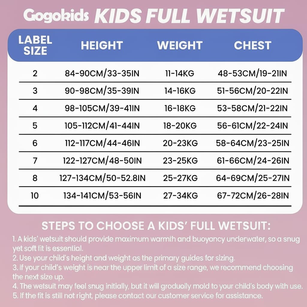 Gogokids Kinder Neoprenanzüge Thermische Badeanzüge, Mädchen Rash Guard Einteiler Bademode 2.5mm Neo
