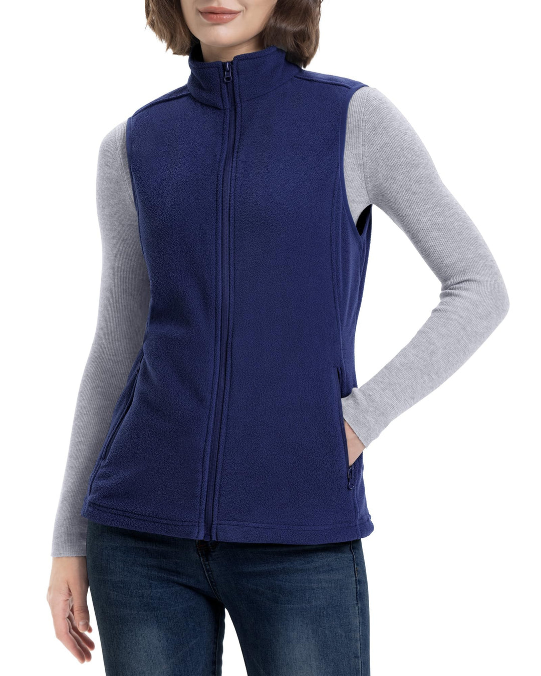 33,000ft Damen Fleece Weste Jacke Standkragen Ultraleicht Outdoor Westen Tops mit Taschen Reissversc