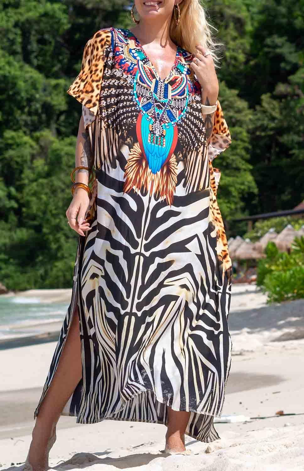 Orshoy Damen Strandkleid Bikini Cover Up V Ausschnitt Kleid Freizeitkleid Sommerkleid Sommer Lang Ma