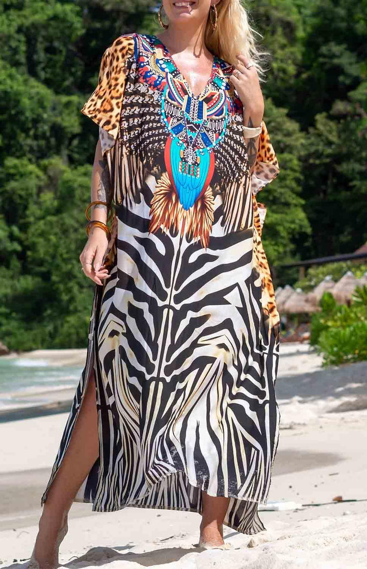 Orshoy Damen Strandkleid Bikini Cover Up V Ausschnitt Kleid Freizeitkleid Sommerkleid Sommer Lang Ma