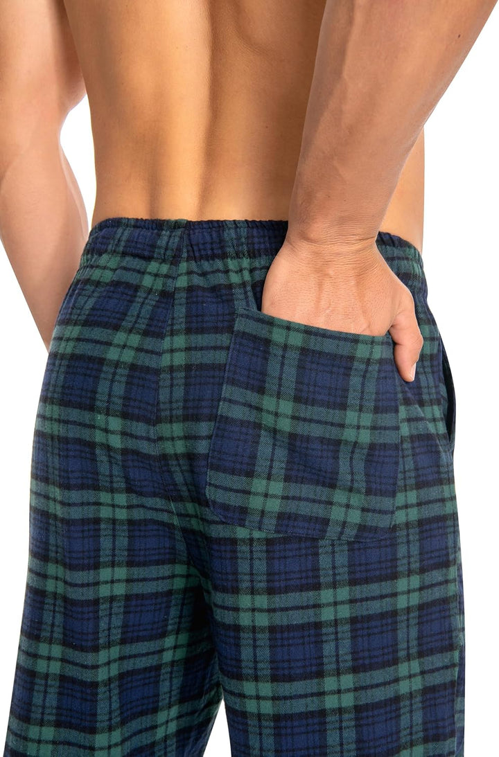 Schlafanzughose Herren 100% Baumwolle Flannel Pyjamahose Kariert Loungehose mit Taschen Nachtwäsche