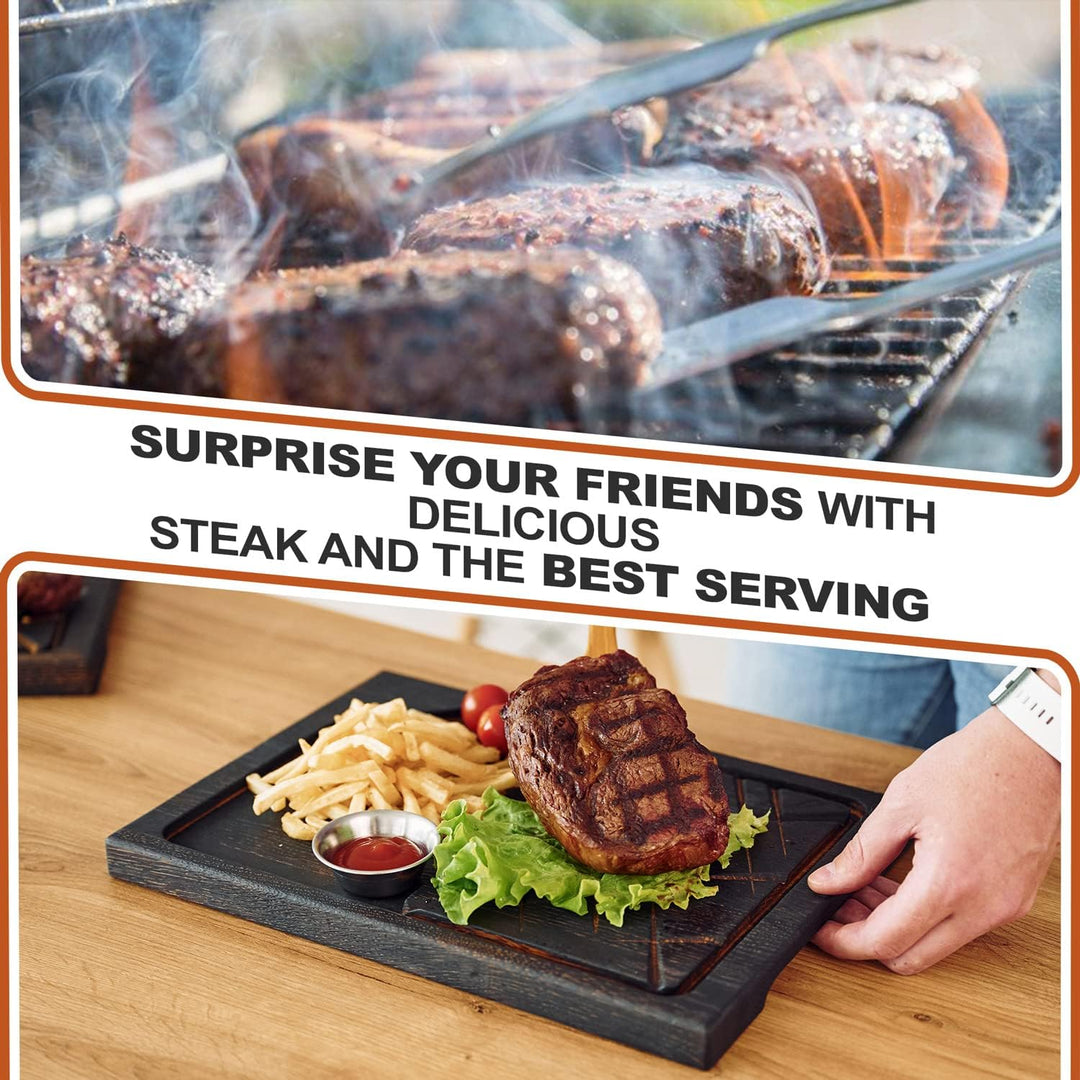 Steakbrett - Holzsteakbrett 35 x 25 - Holz Schneidebrett - Massiv Eiche Servierbrett - Servierplat