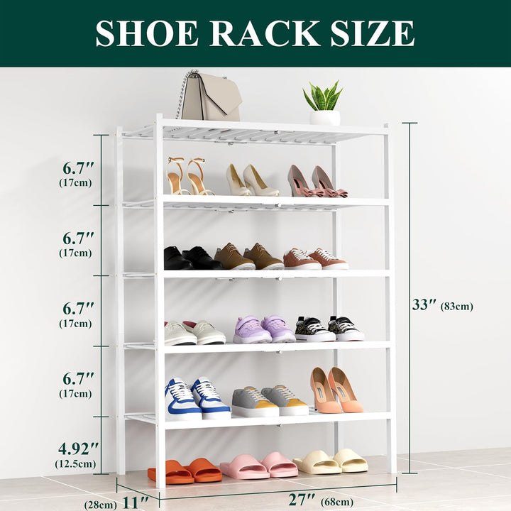 smiry Schuhregal mit 5 Ebenen, Platzsparende Schuhablage, Stapelbar Schuhorganizer, Bambus Regal für