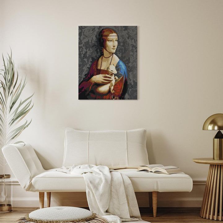 murando - Malen nach Zahlen Dame mit Hermelin 40x60 cm Malset mit Holzrahmen auf Leinwand für Erwach