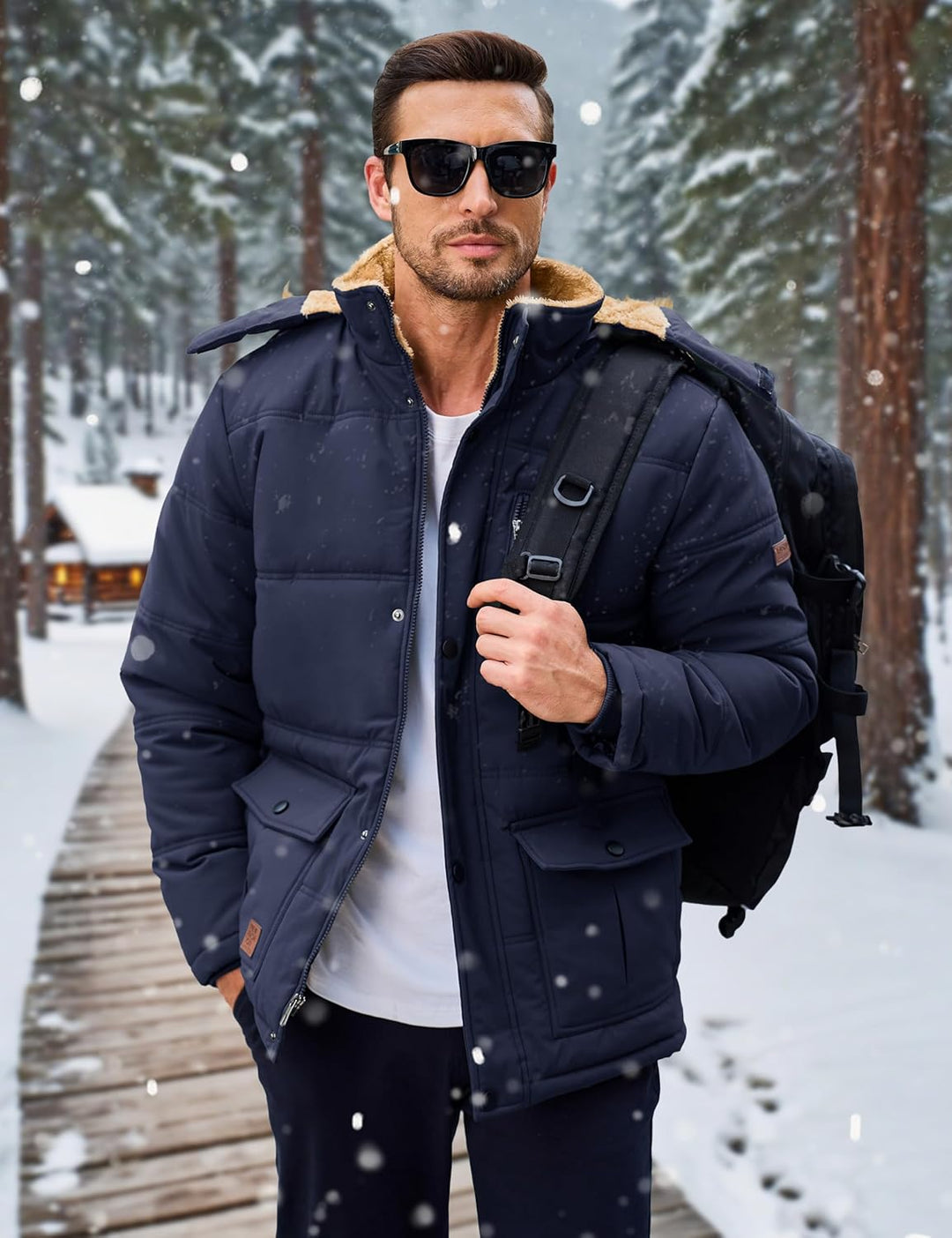 MAGCOMSEN Herren Winter Parka Jacke Winddicht Outdoor Warme Fleecejacke Freizeit Übergangsjacke Wass