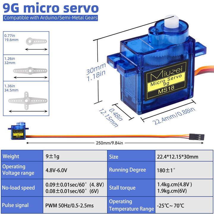 Miuzei 9G Micro Servo Motor für RC Robot Arm/Hand/Gehen Hubschrauber Boot Flugzeug Helikopter Auto F