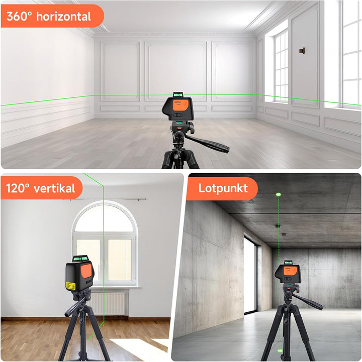 Kreuzlinienlaser mit 2 Lotpunkten, DOVOH Laser mit Stativ PV-360G-KIT | Lotpunkten Laser für den Hei