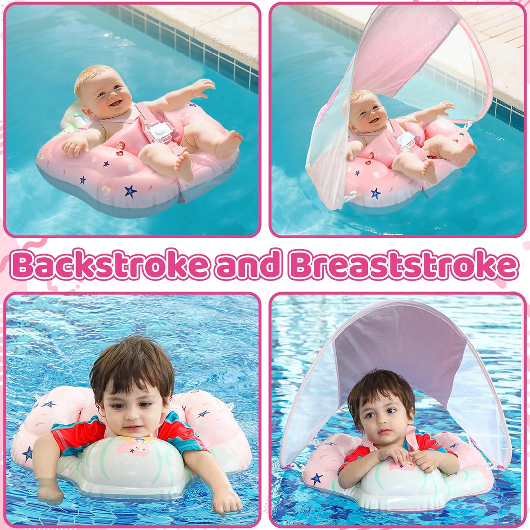 Schwimmring mit Sonnendach, Baby Schwimmring ab 12-36 Monate, Schwimmhilfe Verstellbarer Schwimmsitz