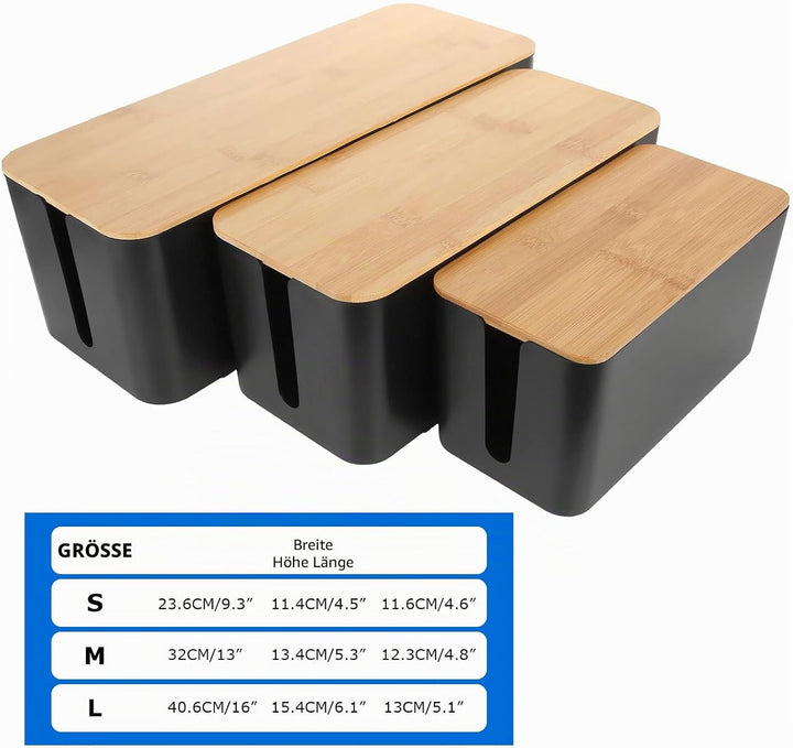 GOYADA 3 Stück Kabelbox Schwarz, 3 Grössen Kabel-Organizer Box, Kabel Organizer Box Schwarz, Kabelma