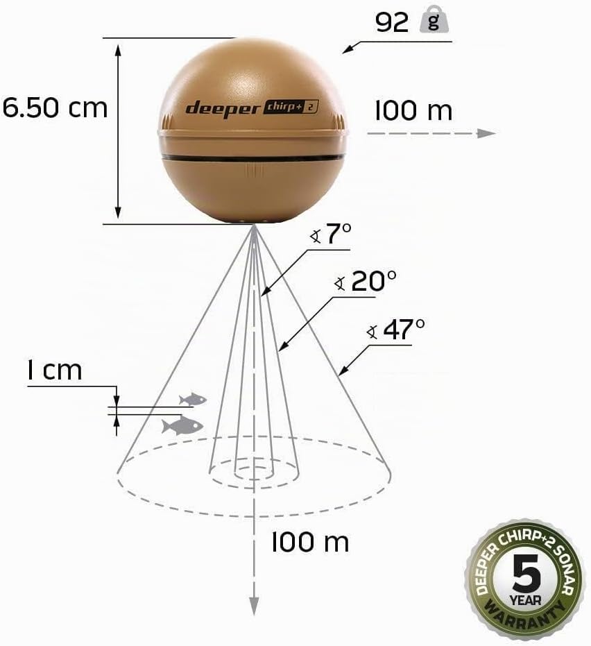 Deeper Chirp+2 Auswerfbarer und portabler GPS-gestützter-Fischfinder mit Langer Betriebsdauer und Na