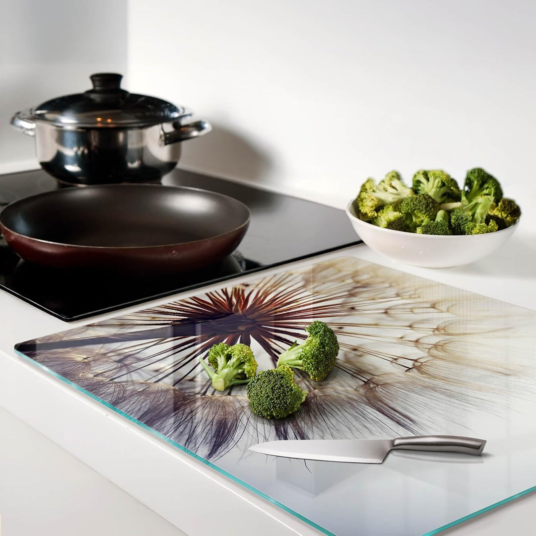 Glasschneidebrett 60x52 cm Antibakteriell Dünn Glasplatte für die Küche Rutschfest Silikonfüsse Deko