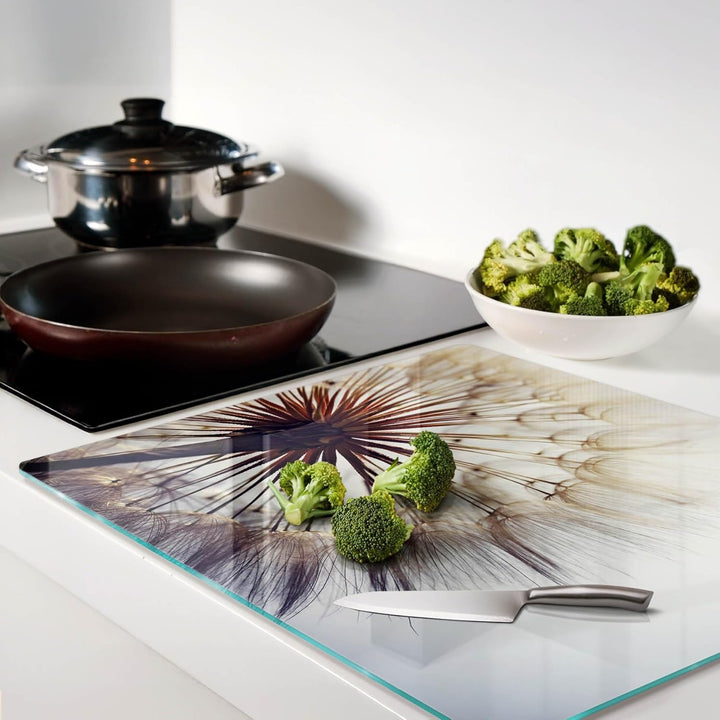 Glasschneidebrett 60x52 cm Antibakteriell Dünn Glasplatte für die Küche Rutschfest Silikonfüsse Deko