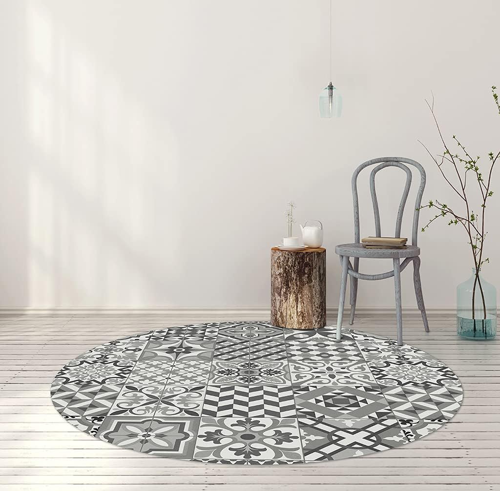 Vilber, Toledo Vinyl-Teppich, rund, Farbe 05, Durchmesser 78 cm 78 cm diámetro Schwarz / Grau - 05,