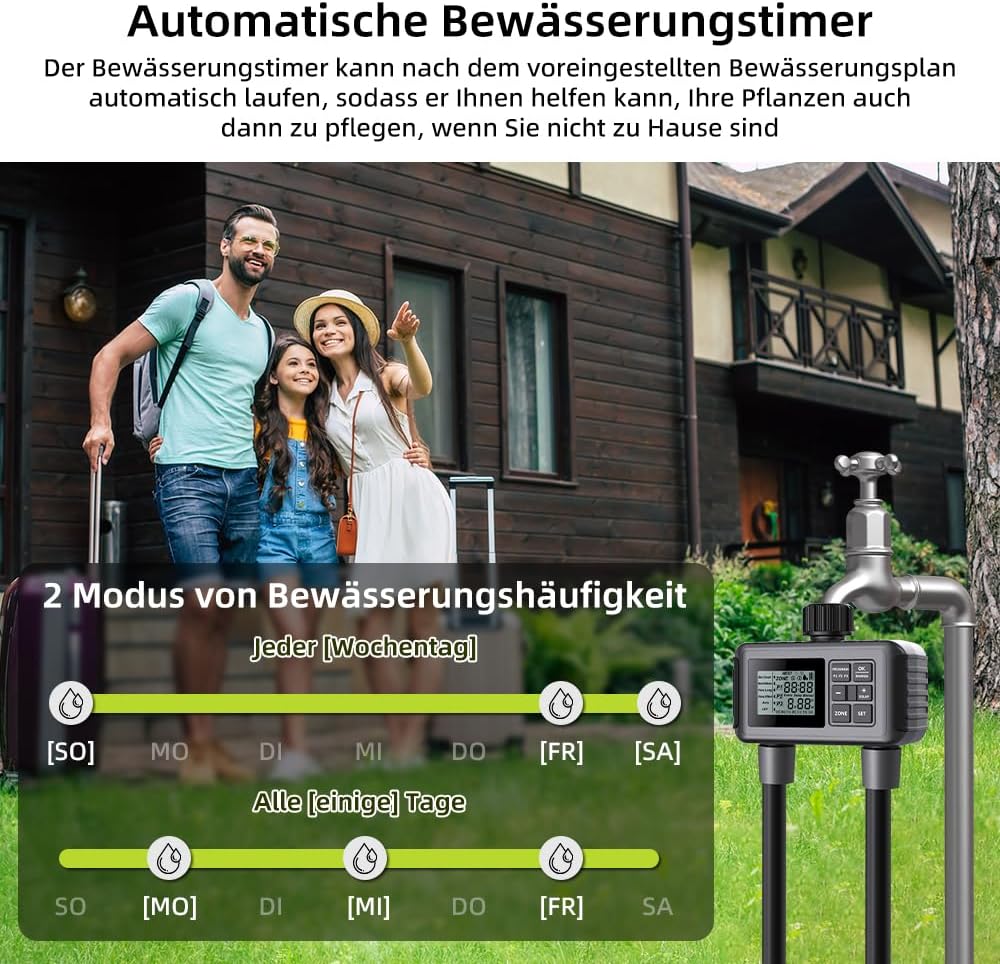 Uzoli SGW07 Bewässerungscomputer mit 2 Ausgänge, Regenverzögerung, IP55 Wasserdicht, Einfache Progra