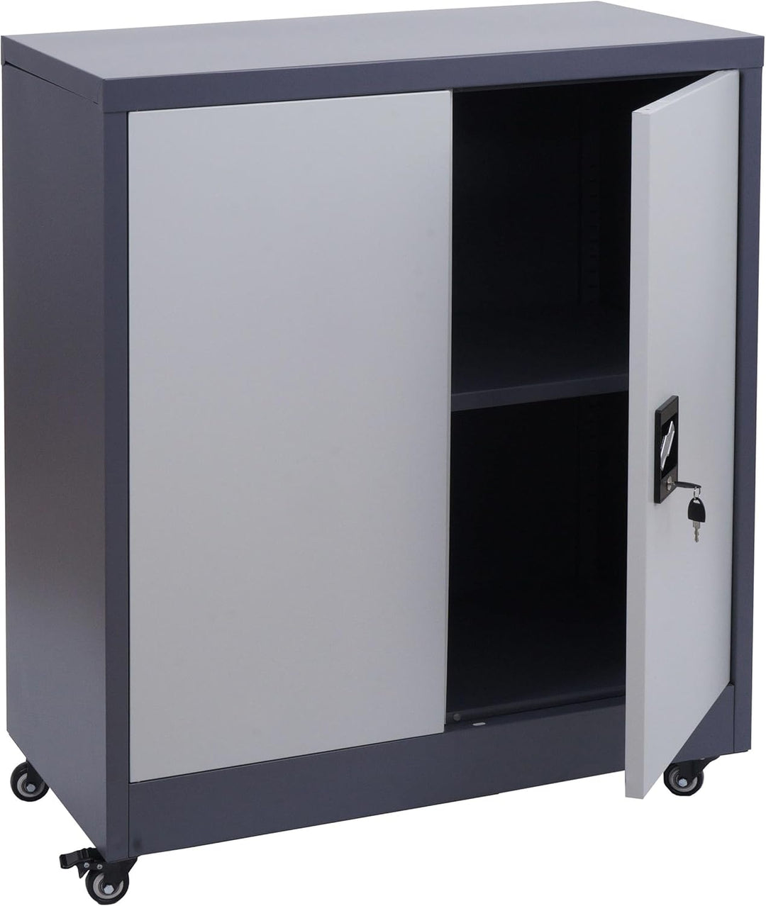 Aktenschrank HWC-O50, Büroschrank Stahlschrank mit Rollen, 2 Türen abschliessbar, Stahl 98x80x40cm -