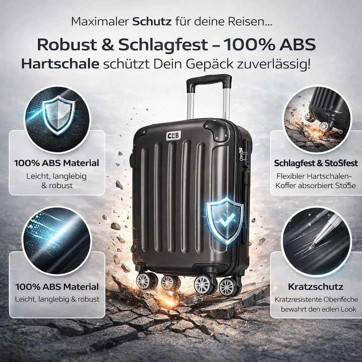 POSH Koffer mittelgross aus ABS - Leichter Hartschalen Trolley 65x45x25 cm - Reisekoffer 62L mit Zah