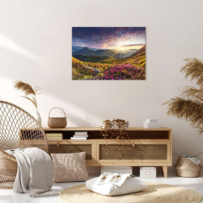 Bilder auf Leinwand Gebirge Wiese Landschaft Wald Leinwandbild 70x50cm Wandbilder Dekoration Wohnzim