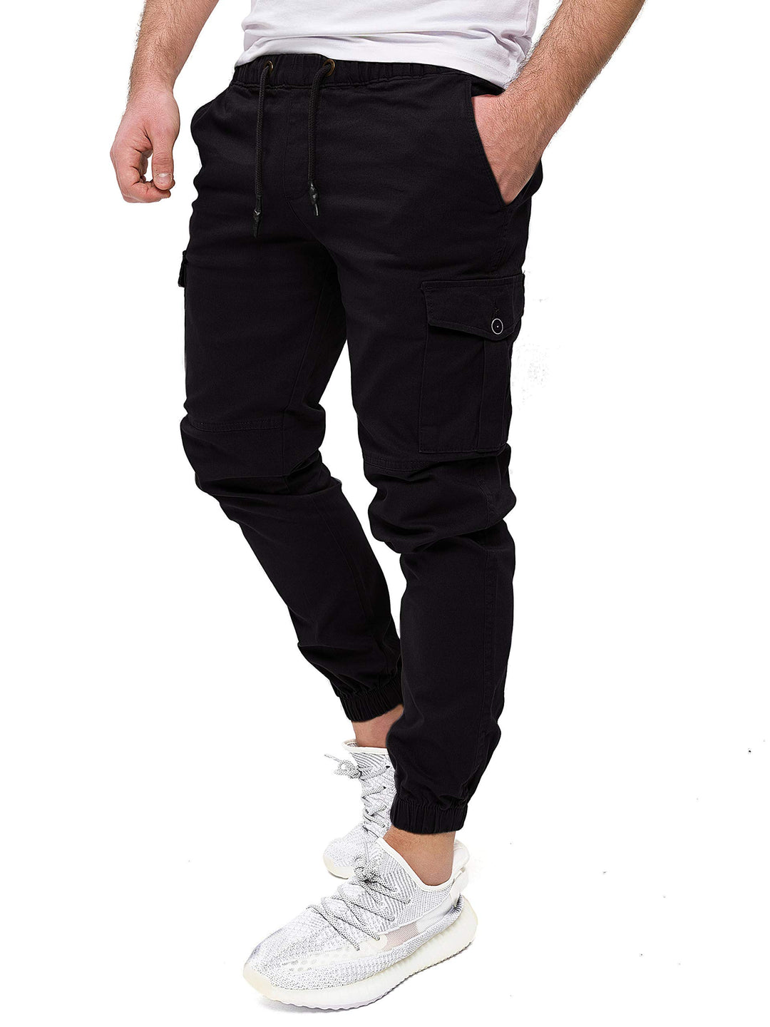 PITTMAN Darius - Herren Cargo Hose - Baumwoll Cargohosen - Cargo Jogger 28W / 32L Schwarz (Black 194