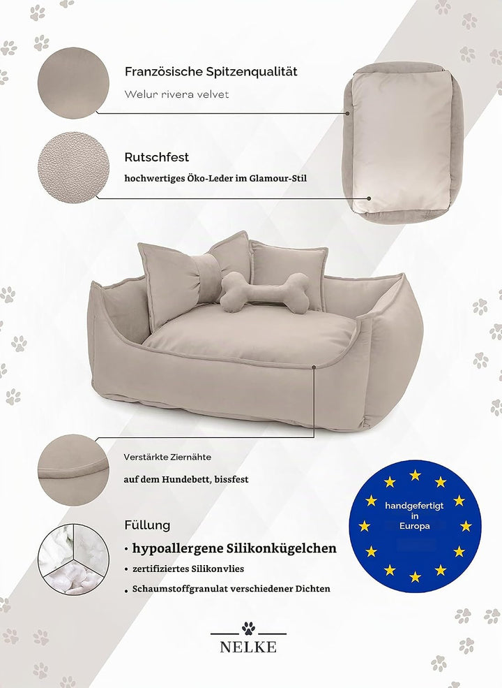NELKE Hundebett Beige Hundekorb kuschelig Hundekörbchen im Scandynavian Stil Hundesofa Hochwertige H