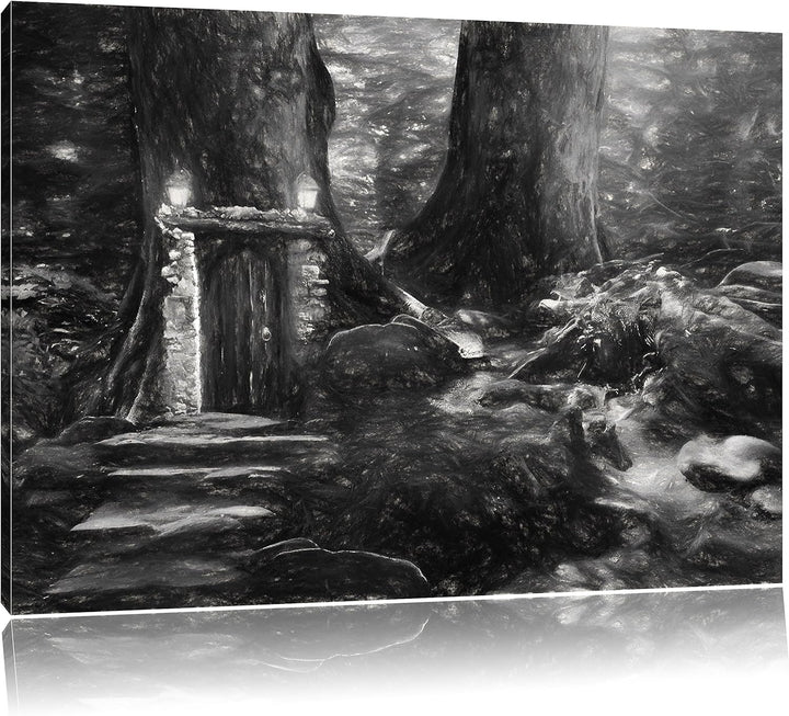 Pixxprint Geheimes Tor im Wald Kunst / 100x70cm Leinwandbild bespannt auf Holzrahmen/Wandbild Kunstd