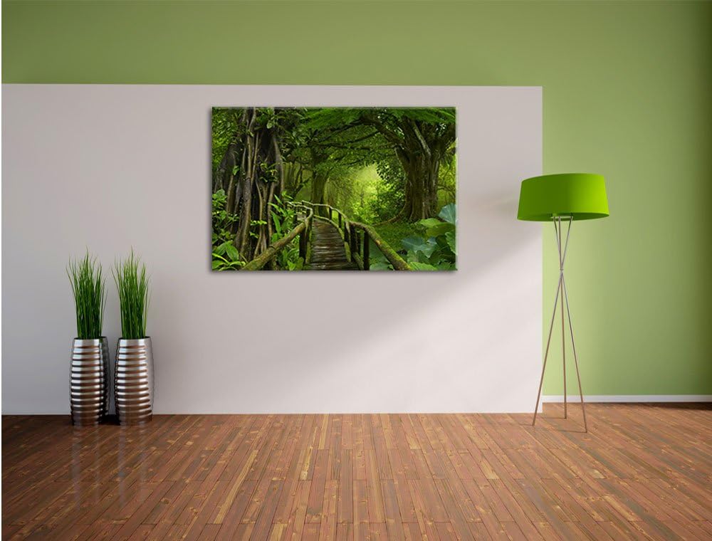Pixxprint Weg durch den Tropenwald / 100x70cm Leinwandbild bespannt auf Holzrahmen/Wandbild Kunstdru