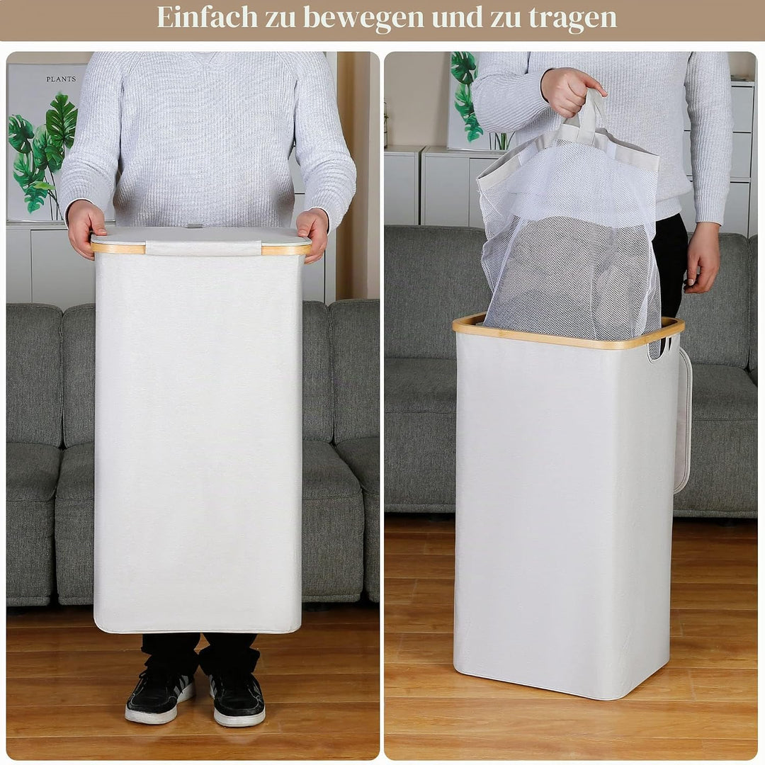 iEGrow Wäschekorb mit Deckel 110L, XL-Extra grosser Wäschesammler mit Herausnehmbarer und Waschbarer