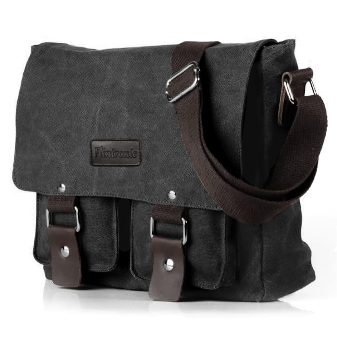 flintronic Umhängetasche, Vintage Canvas Schultertasche Herren Damen, Aktentasche Laptoptasche mit V