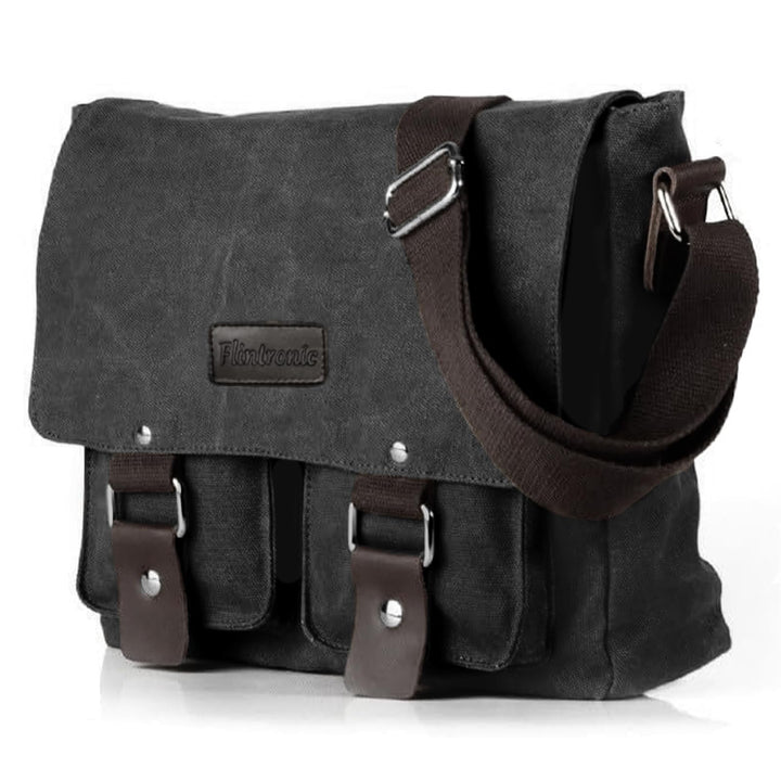 flintronic Umhängetasche, Vintage Canvas Schultertasche Herren Damen, Aktentasche Laptoptasche mit V
