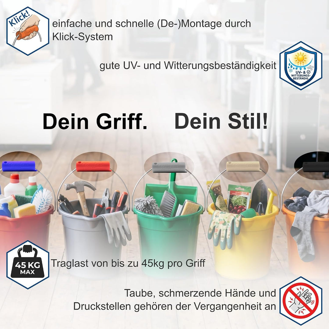 Nie wieder schmerzende Hände beim Eimertragen - Tragehilfe für Eimer mit Metallbügel – ergonomischer