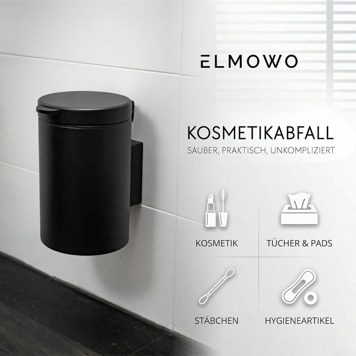 Edelstahl Kosmetikeimer 3L ohne Bohren selbstklebend inkl. Spezialkleber (extrem sicherer Halt) Bade
