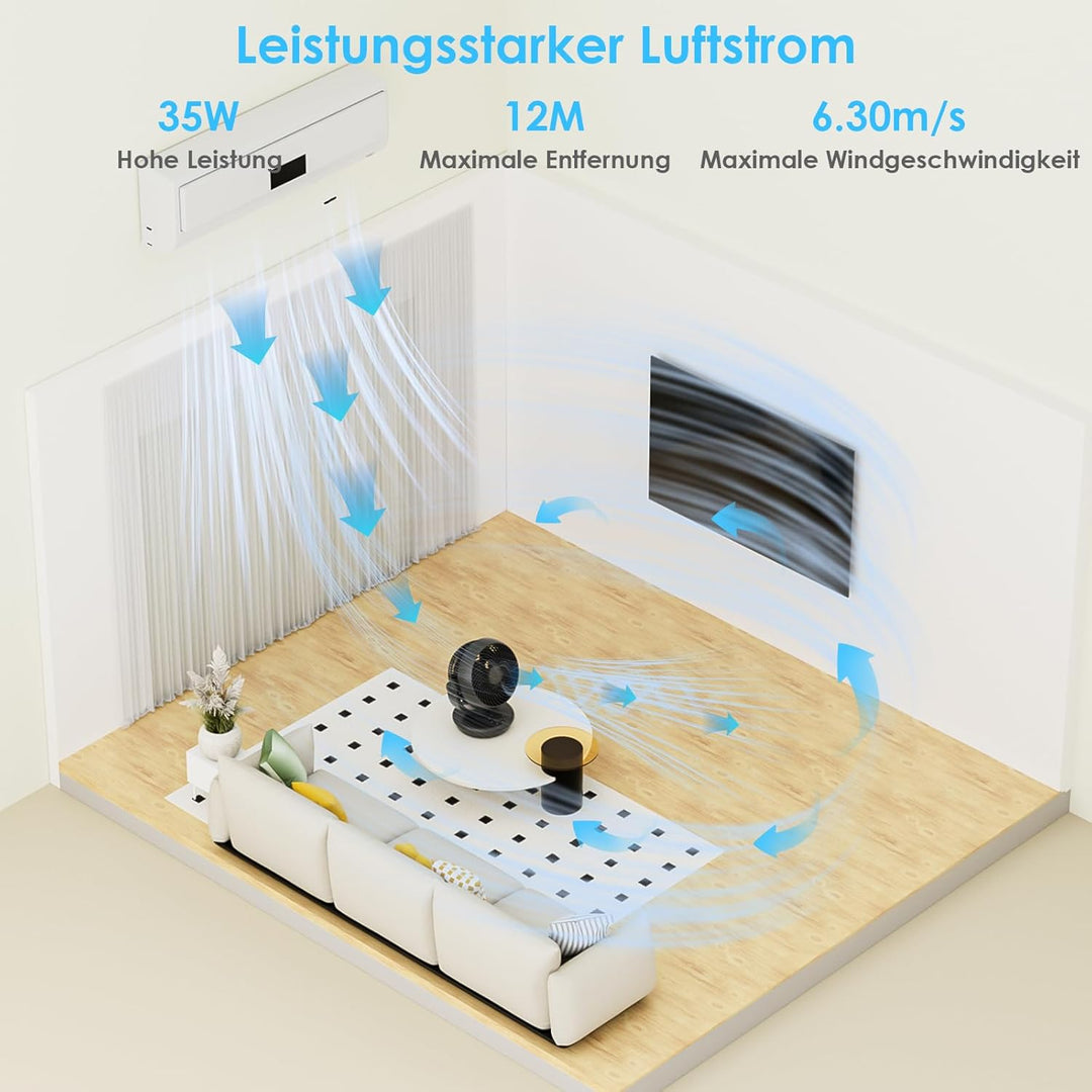 Dreamhigh® Tischventilator Sehr Leise – 35dB Ultra-Leiser Tisch Ventilator mit 3 Geschwindigkeiten,