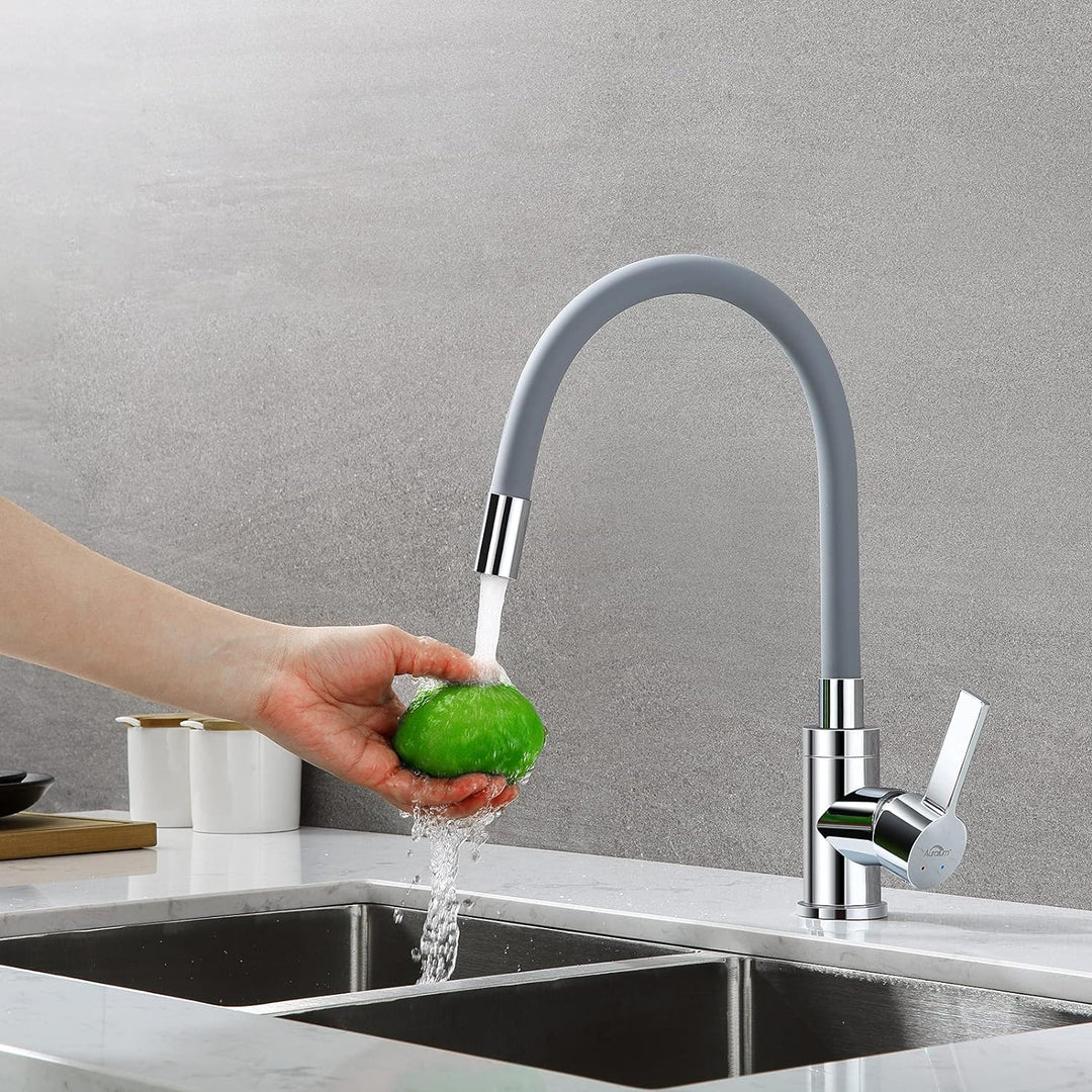Küchenarmatur mit Flexibler Silikonschlauch, Auralum Hochdruck Wasserhahn Küche, Armatur Küche 360°