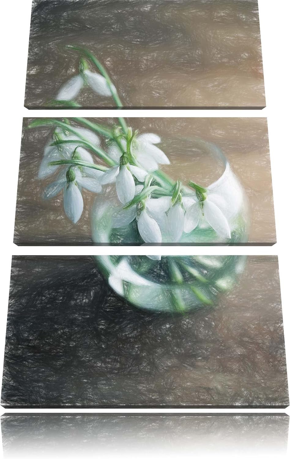 Pixxprint Schneeglöckchen in der Vase als Leinwandbild | Grösse: 3 Teilig (120x80) | Wandbild| Kunst