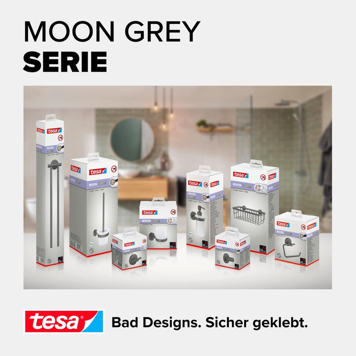 tesa MOON GREY WC-Garnitur, Set mit Halter &amp; WC-Bürste, matt grau, satiniertes Glas - für Bäder im I