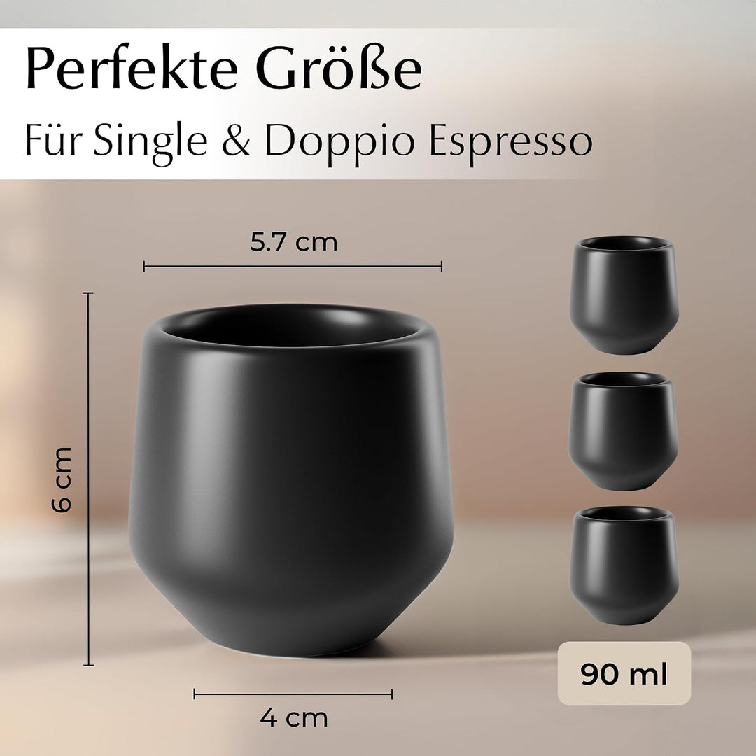 MIAMIO - Espressotassen/Mokkatassen, Keramik (4×90ml) - Luxe (Schwarz) | Keramik Espressotassen ohne
