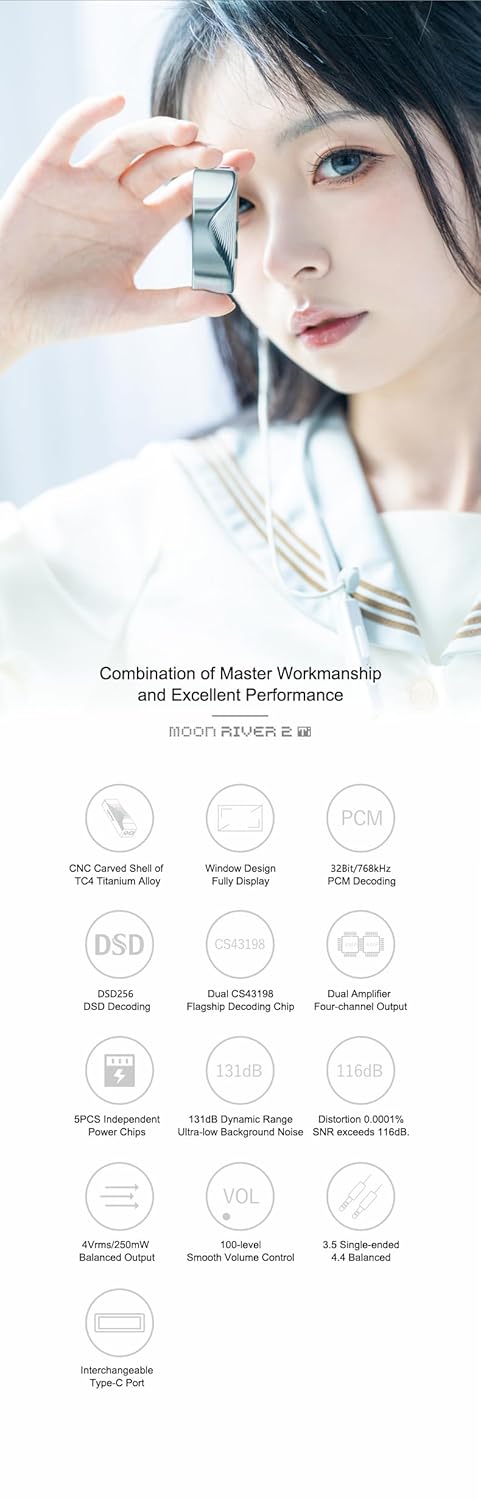Moondrop Moonriver 2: Ti tragbares DAC/AMP DSD512 DSD-Decodieren Dual CS43198 austauschbarer Typ-C-P