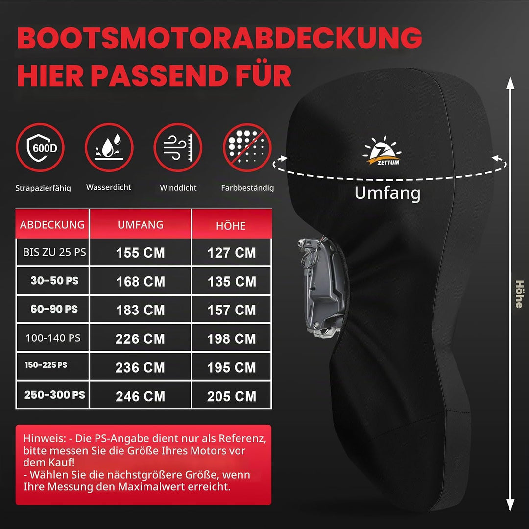 Zettum Aussenborder Abdeckung für Motoren von 60 bis 90 PS, 600D Bootsmotorabdeckung Wasserdicht &amp; H