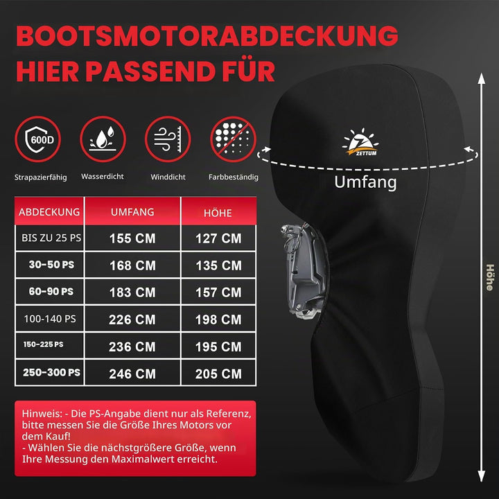 Zettum Aussenborder Abdeckung für Motoren von 60 bis 90 PS, 600D Bootsmotorabdeckung Wasserdicht &amp; H