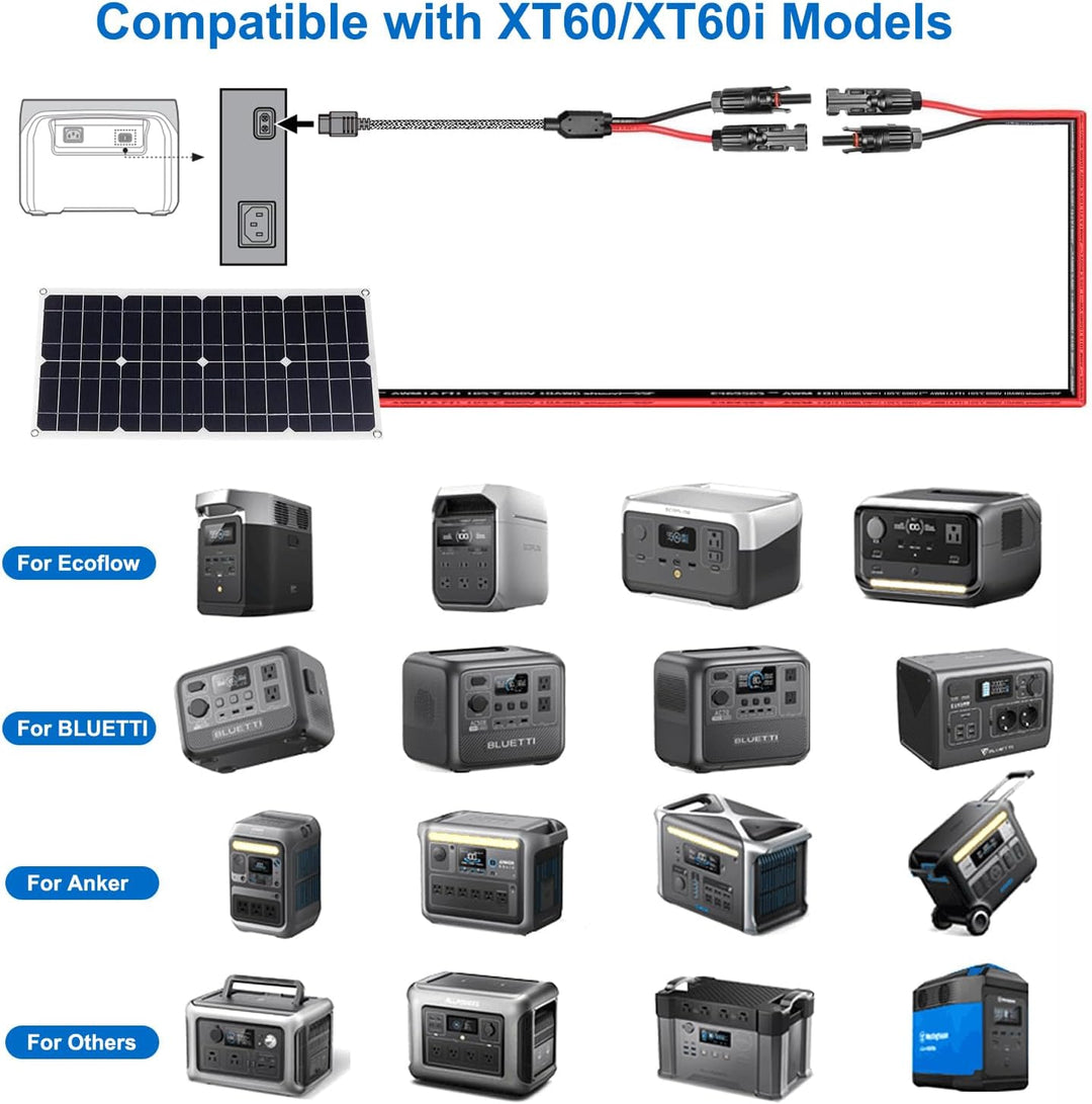 KFD Solar auf XT60i Verlängerungskabel für Anker SOLIX C1000 C2000 Gen 2 ECOFLOW Delta 3 Plus/River