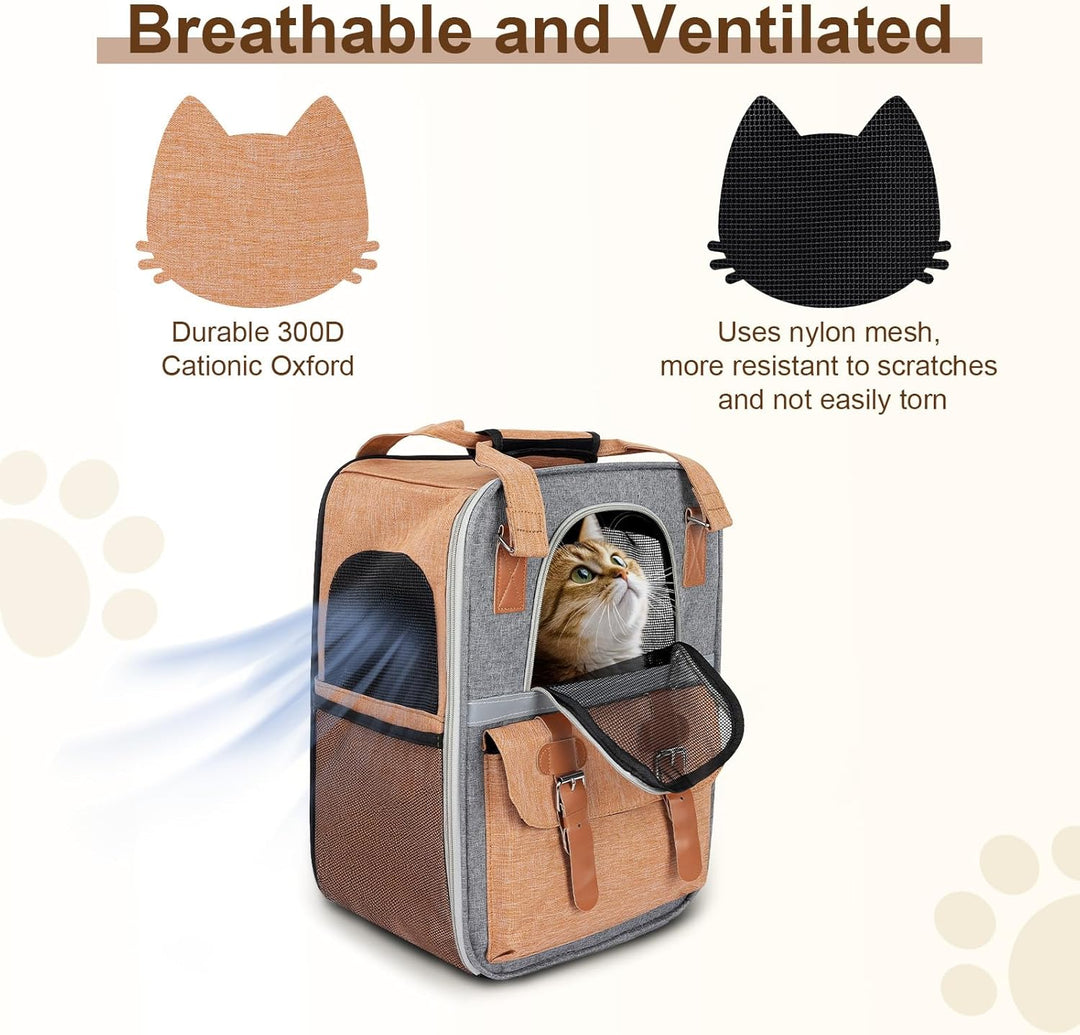 Haustier Rucksack für Katzen & Kleine Hunde,Atmungsaktiver Tragbare Katzenrucksack mit Sichtfenster,