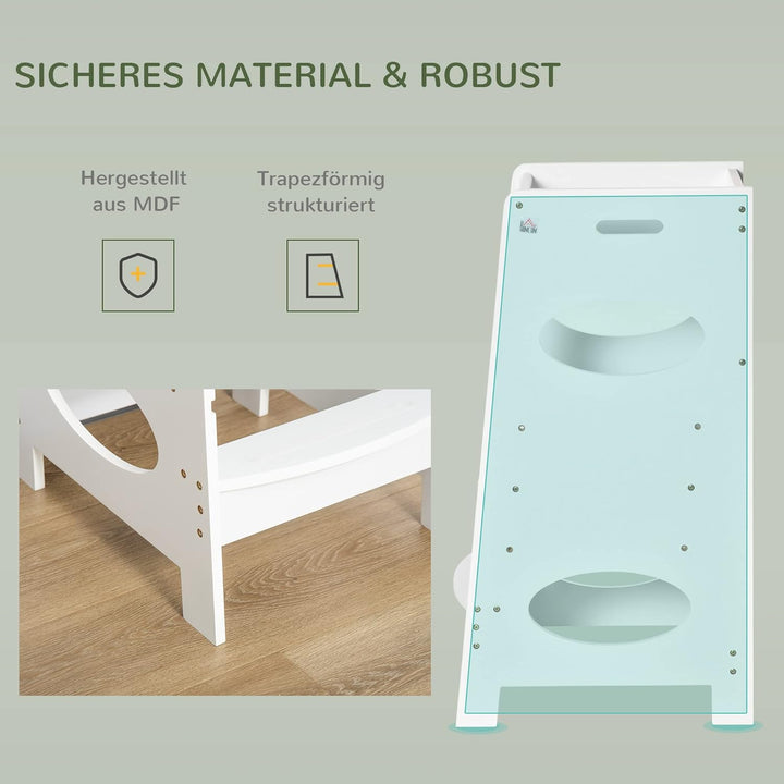 HOMCOM Lernturm für Baby Tritthocker Schemel Stehender mit 3 Stufen Küchenhelfer für 3+ Jahre Kinder