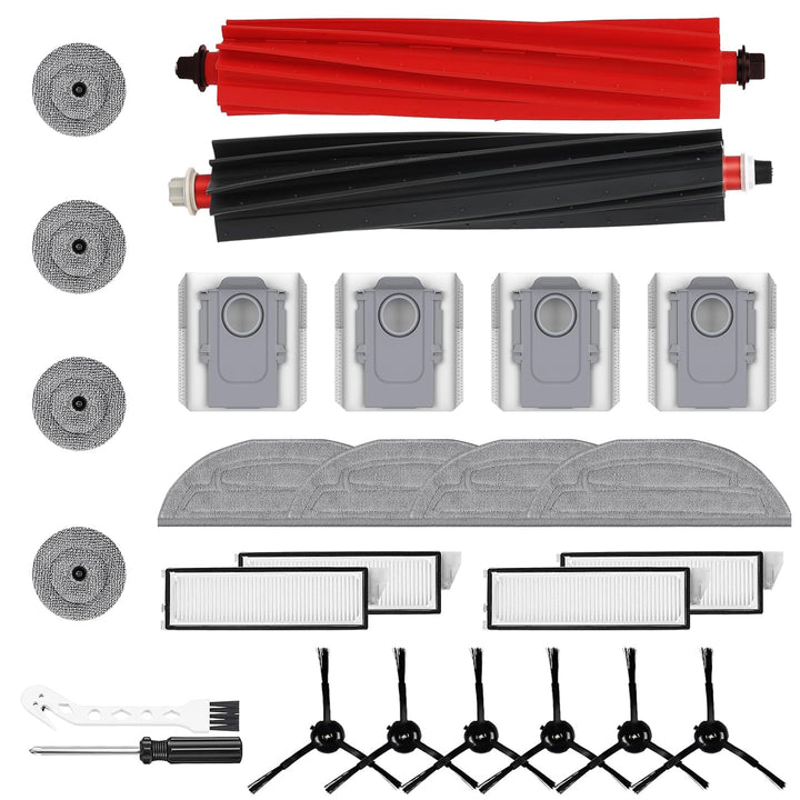26 Stück Zubehörset für Roborock S8 MaxV Ultra – 2 Hauptbürsten, 4 Staubbeutel, 4 HEPA-Filter, 6 Sei