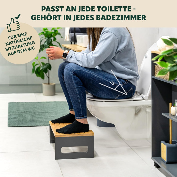eluno Toilettenhocker, Fussbank aus Bambus mit Anti-Rutsch-Pads, platzsparend zusammenklappbar, Stab