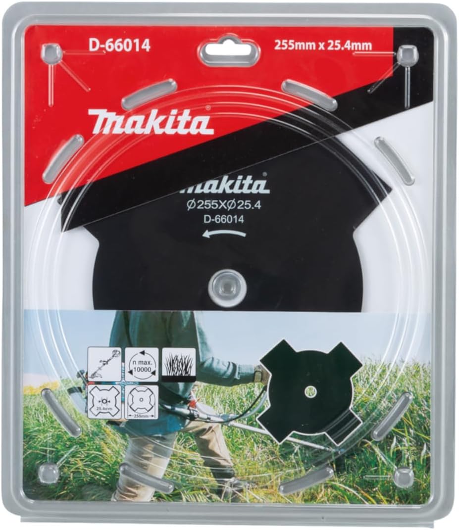 Makita D-66014 4-Zahn-Schlagmesser 255 mm, Aufnahme 25,4 mm, Grassschneidemesser aus Stahl, für gros