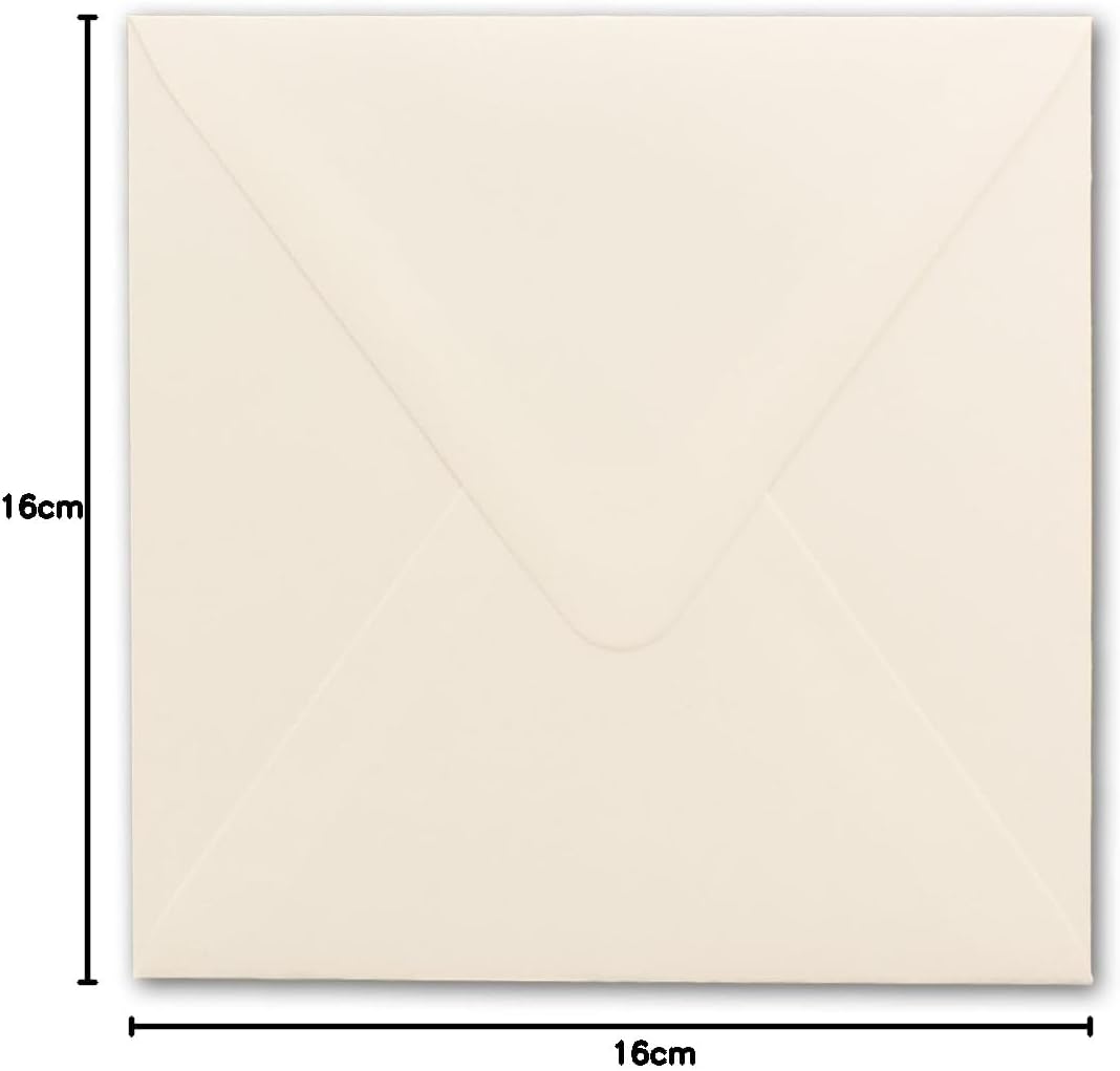 75x Briefumschläge Quadratisch 160 x 160 mm - Creme - 120 Gramm pro m² - 16,0 x 16,0 cm - Nassklebun