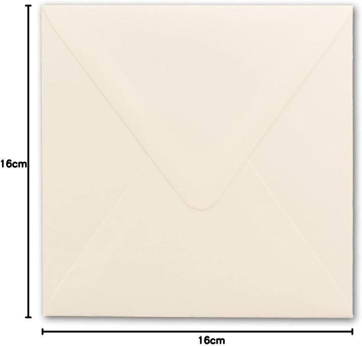 75x Briefumschläge Quadratisch 160 x 160 mm - Creme - 120 Gramm pro m² - 16,0 x 16,0 cm - Nassklebun