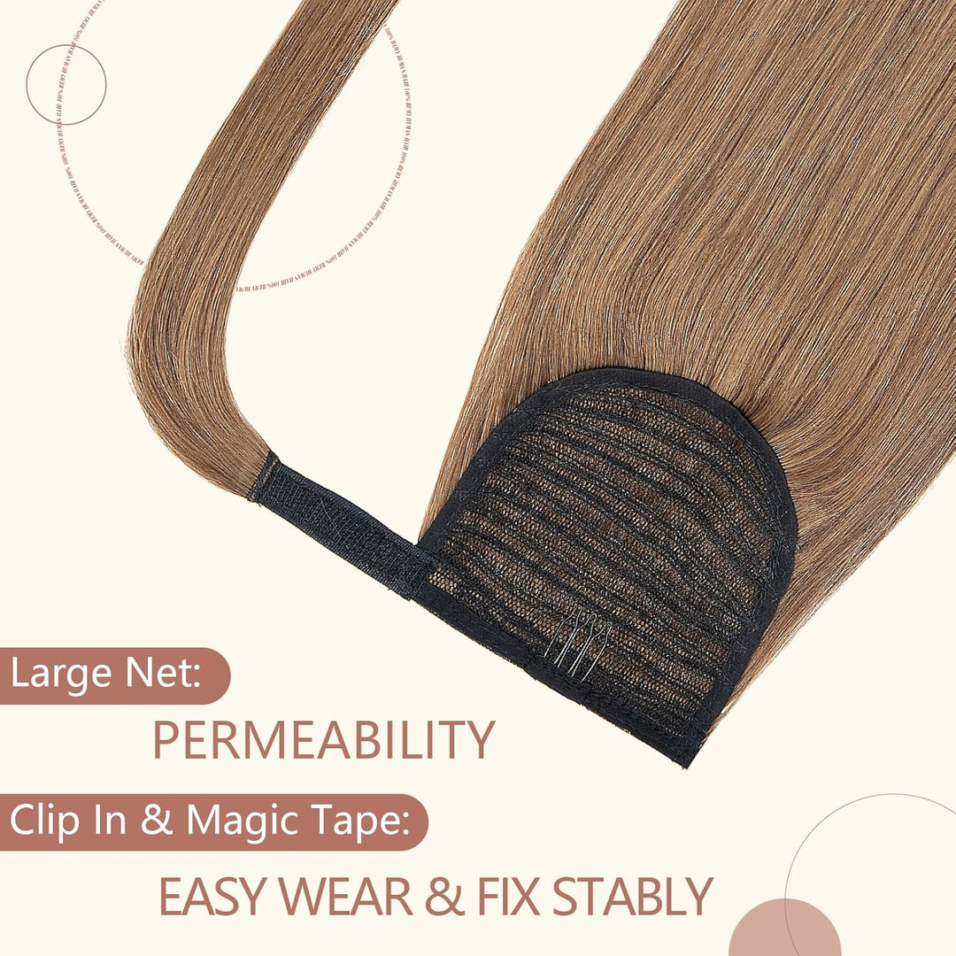 Elailite Ponytail Extension, 56cm Haarverlängerung Echthaar Zopf, 95g Haarzopf Pferdeschwanz Haartei