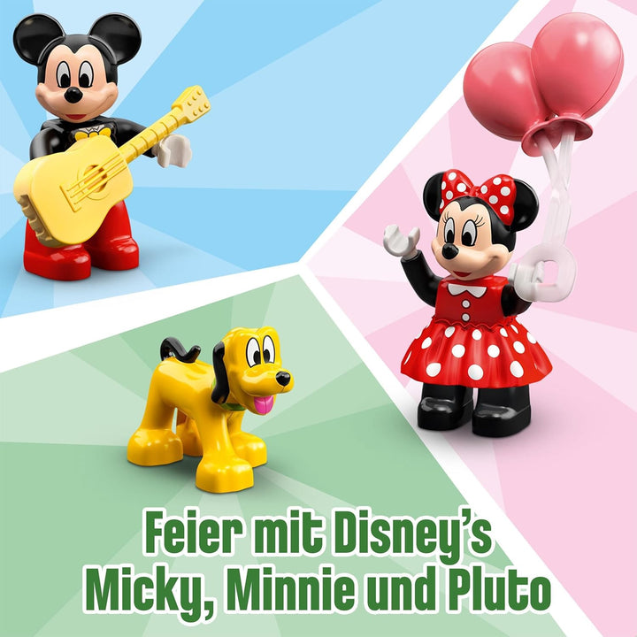 LEGO DUPLO | Disney Mickys und Minnies Geburtstagszug, Zug-Spielzeug mit Kuchen und Ballons, inkl. M
